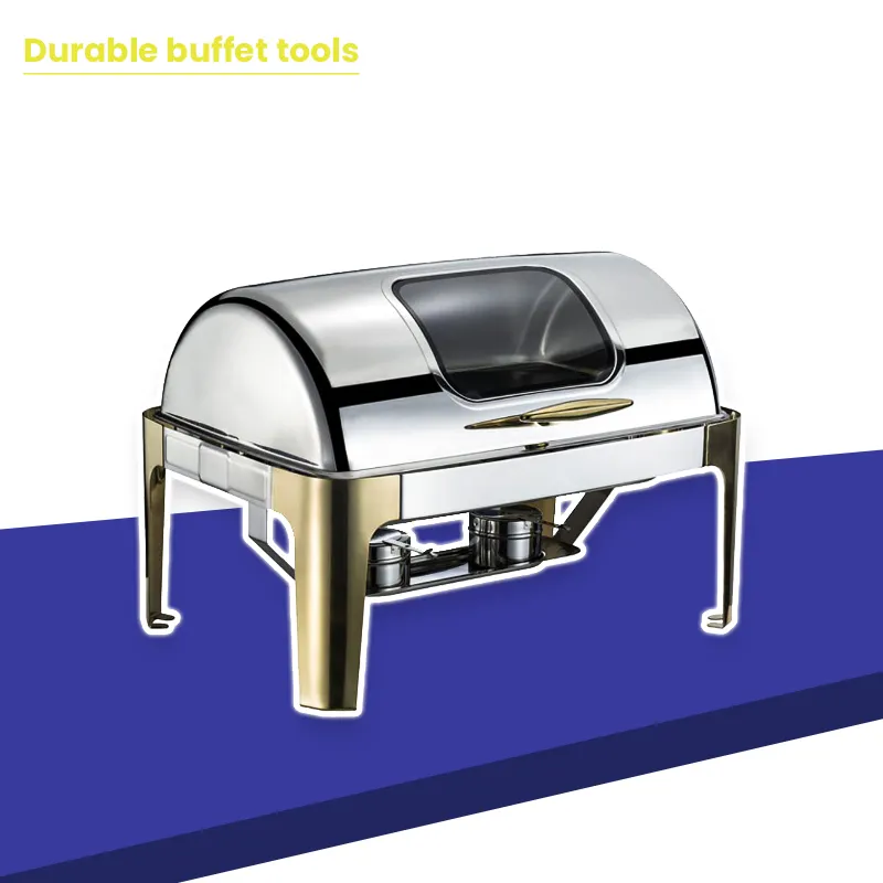 New Arrival Luxury Supply 9L Stainless Steel Gold Plating Chafing Dishes Hot Pot Sets Buffet Food Warmers For Hotel Restaurant