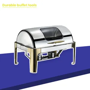 Nuovo arrivo fornitura di lusso 9L acciaio inox placcatura oro scaldini piatti caldi set Buffet scalda cibo per ristorante dell'hotel