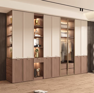 Armoire en bois massif de style <span class=keywords><strong>mi</strong></span>-siècle pour la chambre à coucher à domicile, petit appartement avec portes en rotin tressé, grand placard combiné - Product Image 2