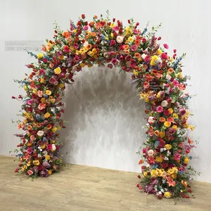 GNW 2023 New Product Indian wedding customization Bright Color Garden Faux Flower Wall Backdrop For Wedding and Party Decoration