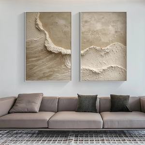 Ensemble de peintures 3D de natures mortes texturées Wabi Sabi neutres, art mural abstrait fait main en acrylique sur toile, décoration originale pour la maison - Product Image 5