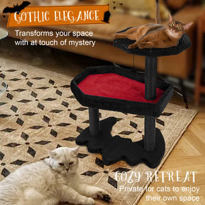 ต้นแมวโกธิคพร้อมเตียงโลงศพขนาดใหญ่พิเศษสำหรับแมวในบ้านที่มีเสาข่วนทำจากป่านศรนารายณ์ลูกแมงมุมแขวนหรือฮาโลวีน - Product Image 5