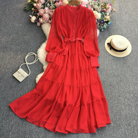 Robe en mousseline de soie personnalisée à manches longues Robes pour femmes Vêtements Nouveau Design Robe longue à manches longues de couleur unie Robe décontractée pour femmes