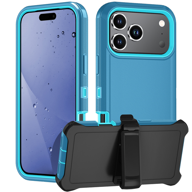 Heavy Duty Defender 3-in-1 Full Protective Phone Case With Belt Clip Holster 360 Rotating Kickstand for Iphone 17 Pro Max 17 air