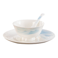 Service de vaisselle en porcelaine fine (Bone China) – Bols et assiettes compatibles micro-ondes, design moderne et minimaliste, couleur sous glaçure haute température de Jingdezhen, ensemble cadeau