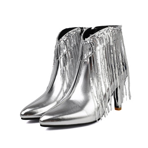 Botines Negros de Tacón de Aguja con Punta Fina, Decoración de Borlas y Lentejuelas, Cierre de Cremallera, Tendencia de Moda, Envío Directo - Product Image 5