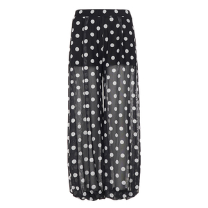 Polka Dot Breathable Chiffon Wide Leg Mid <b>Waist</b> Sheer Babushka <b>Trousers</b> <b>Elastic</b> Casual Summer Beach Wear - Product Image 6