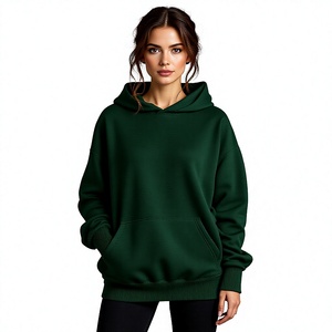 Sudadera con Capucha Extra Grande para Mujer, Color Verde Sólido, Felpa de Algodón, con Bolsillo Tipo Canguro, para Otoño, Corte Regular - Product Image 2