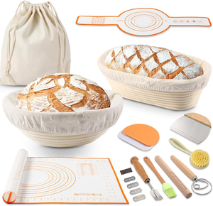 Cesta de fermentación de pan de ratán de 9-10 pulgadas, kit de iniciación de masa madre con tarro de vidrio para panaderos, recipientes para hacer pan - Product Image 5