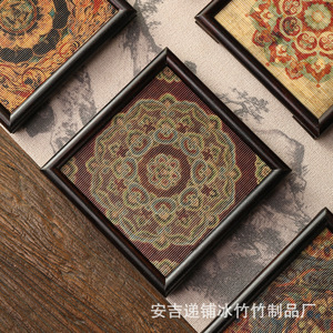 Posavasos de bambú estilo Dunhuang, posavasos de estilo chino para uso doméstico, posavasos de fibra de bambú, tapete retro aislante del calor - Product Image 3