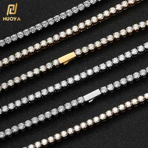 NUOYA ヒップホップ <span class=keywords><strong>18K</strong></span>ゴールドメッキ ステンレススチール テニスチェーン アイスアウト ダイヤモンド テニスチェーン ネックレス - Product Image 1