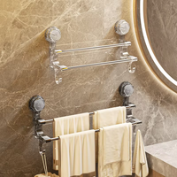 Porte-serviettes mural à 2 niveaux, fixation par ventouse, sans perçage, barre chromée pour salle de bain, cuisine, buanderie, gain de place, usage domestique