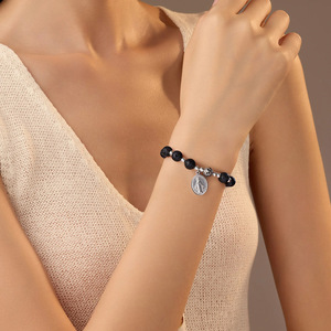 Religiöse selige Mutter Mary Charm Armband 8mm Edelstein katholischen Rosenkranz Armband mit wundersamen Metall - Product Image 2