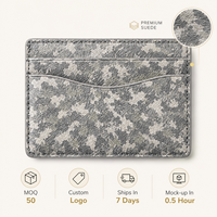 Porte-cartes léger en cuir souple camouflage gris pour les boutiques d'extérieur, étui à cartes personnalisé OEM avec logo estampé argenté, cadeau pour grossistes