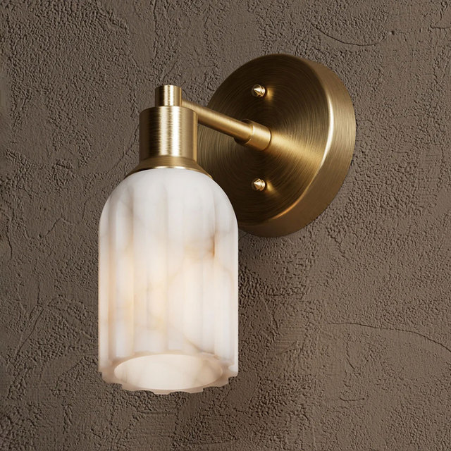 French Luxury Spanish Marble Wall Lamp, Entrance Hallway Lamp High-end Living Room Alabaster Lamp, Bedroom Bedside Lamp Marble