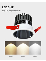 Éclairage intérieur, spots LED anti-éblouissement, lampes LED de plafond réglables, AC110V AC220V, spots COB pour salon, salle à manger