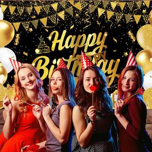 Bannière Joyeux Anniversaire 70,8 <span class=keywords><strong>x</strong></span> <span class=keywords><strong>45</strong></span>,3 pouces, décorations de fond, bannière pailletée noire et dorée, fournitures de fête, fond <span class=keywords><strong>photo</strong></span>, femmes, hommes - Product Image 3