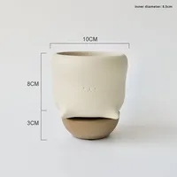 Pot Bunga Tanah Liat Kecil Lucu Kartun Mini Planter Beige Mocha Kokoh Tahan Lama Dekorasi Rumah