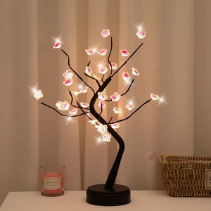 <span class=keywords><strong>Arbre</strong></span> de table veilleuse USB/interrupteur tactile alimenté par batterie bonsaï artificiel fleur de cerisier <span class=keywords><strong>arbre</strong></span> de bureau lampe à LED décoration lumineuse - Product Image 1
