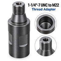 Adaptateur de filetage de précision en acier à haute teneur en carbone usiné CNC, filetage femelle 1-1/4"-7 UNC et filetage mâle M22, pour trépan diamanté