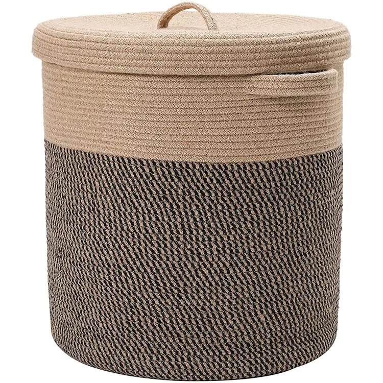 Large Cotton Rope Woven Laundry Basket Decorative Basket For Blankets Clothes Toys Pillows Towels Baby Nursery Basket With Lid