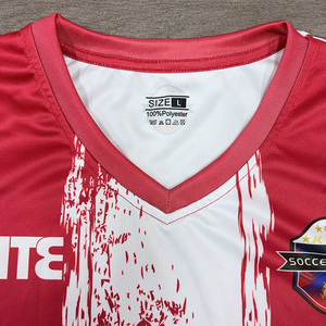 クイックドライ昇華転送プリントカスタムクラブデジタルプリントサッカーチームがあなたの名前ロゴを設定します赤い色Vネックサッカージャージー - Product Image 4