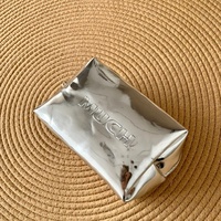 Sac à cosmétiques de 7 pouces en cuir PU argenté, grand format, écologique, style japonais, avec logo en relief, sac à maquillage pour femmes, imperméable, pour les voyages