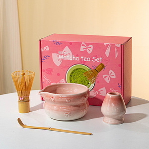 Wholesale Customized Eco-Friendly Japandi Matcha Set Porcelain Bowl + Bamboo Tea Maker + Sieve + Spout <b>Gift</b> <b>Box</b> - Product Image 6