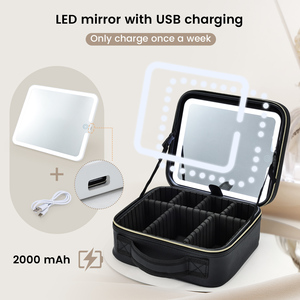 Travel <b>Makeup</b> Bag with LED Mirror Cosmetic Train <b>Case</b> Portable <b>Makeup</b> Artist Organizer Bag with Adjustable Dividers Brush Holder - Product Image 5