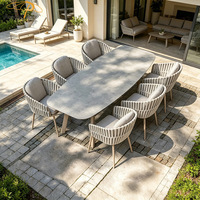 Conjunto de Mesa y Sillas de Patio para Exteriores de Estilo Moderno, 6 Plazas, Mesa de Comedor de Aluminio y Cuerda para Exteriores