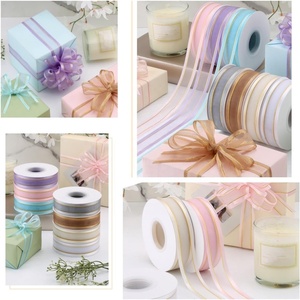 ริบบิ้นผ้าออร์แกนซ่าชีฟองลาย <span class=keywords><strong>Clarin</strong></span> ขอบสีทอง ขนาด <span class=keywords><strong>1</strong></span> นิ้ว แบบโปร่งแสง 25 หลา/ม้วน สำหรับงานฝีมือ ห่อของขวัญ งานปาร์ตี้ วันแม่ - Product Image 6