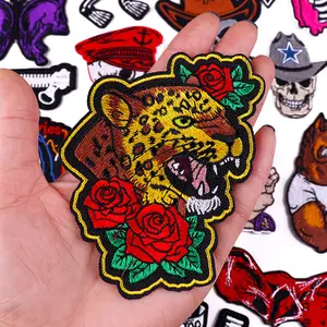 Rose Skull Applique Embroidery Iron On Patches For Clothing Custom Wholesale High Quality Badges