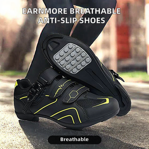 Chaussures de vélo de route et de montagne Earnmore unisexes antidérapantes respirantes en fibre de carbone avec sangles réfléchissantes (Jaune 43) - Product Image 2