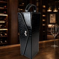 Boîte cadeau de luxe personnalisée en cuir PU noir pour une bouteille de vin, avec poignée, emballage en gros pour cadeaux d'affaires