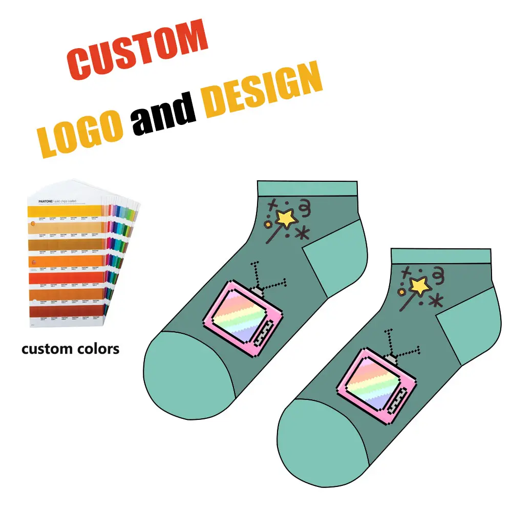 Hoge Kwaliteit Custom Logo Oem Eigen Mode Katoenen Enkel Sokken Jacquard Klant Ontwerp Eigen Sokken