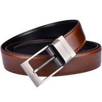 Sabuk Kulit Pria 3.2CM Coklat dan Hitam Sabuk Kulit Asli Bolak-Balik untuk Pria Dengan Gesper Putar