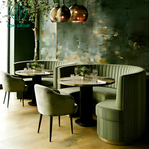 Set di Tavoli e Sedie in Legno a Mezza Luna per Caffetteria e Ristorante, Arredamento con Divano per Coffee Shop - Product Image 4