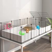 Cage de luxe pliable à un étage, grande, avec grille 2x4, plateau en plastique et design ouvert, pour 2-3 cochons d'Inde, avec fermeture à ceinture