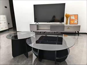 Mesa de Centro Moderna para Sala de Estar, de Vidrio, Color Roble, Forma Triangular, Fácil de Armar, Mesa de Café - Product Image 6