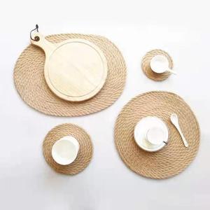 Alfombrilla aislante del calor, alfombrilla de cocina de algodón y lino, paño redondo tejido para bandeja de té, mantel individual, posavasos, tejido de ratán, paja - Product Image 1