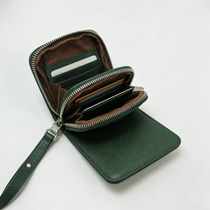 <b>Green</b> Leather Zipper <b>Wallet</b> Multi Card Holder Wristlet Purse With Removable Strap - Product Image 5