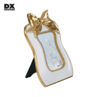 Cadre photo en résine 4x6 5x7 avec nœud doré, cadre photo de luxe blanc et or pour présentation sur table, décoration élégante pour la maison et les mariages