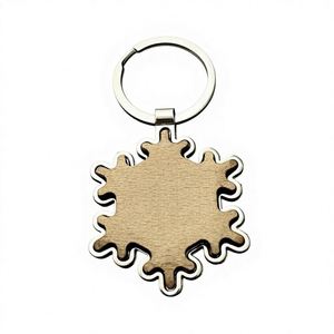 Porte-clés de Noël en bois de hêtre, motif flocon de neige, décoration transfrontalière, porte-clés promotionnel en métal et bois en forme de flocon de neige - Product Image 1