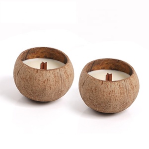 Lilin aromaterapi mangkuk kelapa beraroma Jasmine Dekorasi Rumah lilin aromaterapi cangkang kelapa alami jahat Kayu - Product Image 1