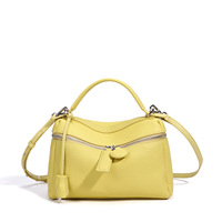 Tas Tangan Mini Boston Kulit Asli dengan Pegangan Atas dan Tali Selempang yang Dapat Dilepas, Tas Bahu Kasual Harian untuk Wanita.