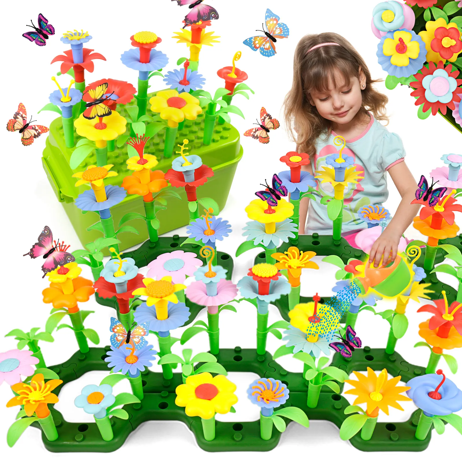 Mini Plastic Children's Kid Creative Flower Garden Block Building Block Set Flower Press Toy Build Block For Kid