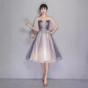 Starry Sky Dress Women O-Neck Empire Waist A-Line Organza <b>Glitter</b> Evening Dress For Banquets Performances Adults 2026 Events - Product Image 3