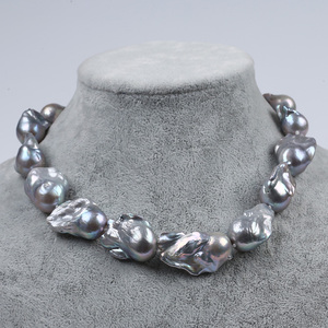 Ingrosso 925 argento catenaccio enorme grigio perla d'acqua dolce <span class=keywords><strong>collana</strong></span> barocca - Product Image 2