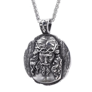 Collane con Ciondolo Hip Hop Punk in Acciaio Inossidabile Placcato Oro 18k PVD con Moneta Religiosa di <span class=keywords><strong>San</strong></span> Benedetto e Gesù, Gioielli alla Moda da Uomo - Product Image 2