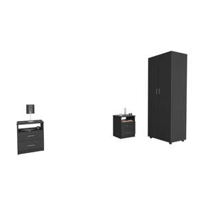 London Armoire Salento Nightstand Set Black Bedroom Furniture 3 Piece - Product Image 2